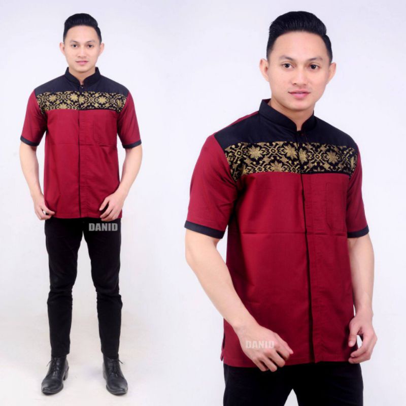 Koko Bordir Kombinasi Batik Lengan Pendek Terlaris Size M, L, XL ( ORIGINAL )