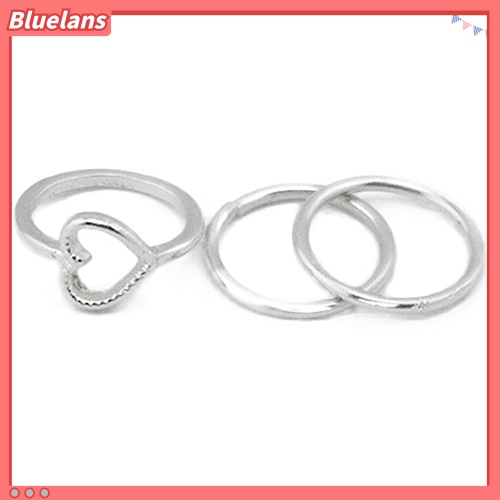 4 PCS Perhiasan/Set Cincin Jari Model Bertumpuk Bentuk Daun Hati Bahan Berlian Imitasi