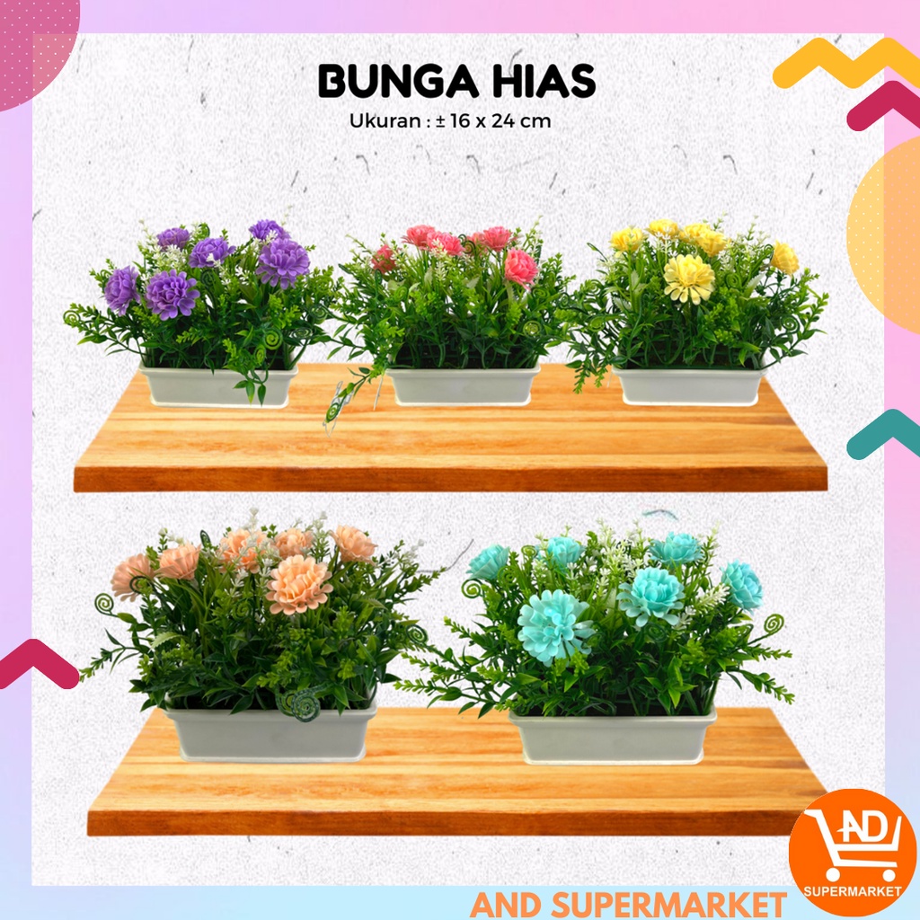 AND / COD / Pot Bunga Has Plastik Dekorasi Rumah Artificial Flowers Murah Bunga Hias Palsu Pajangan Ruangan PBP138