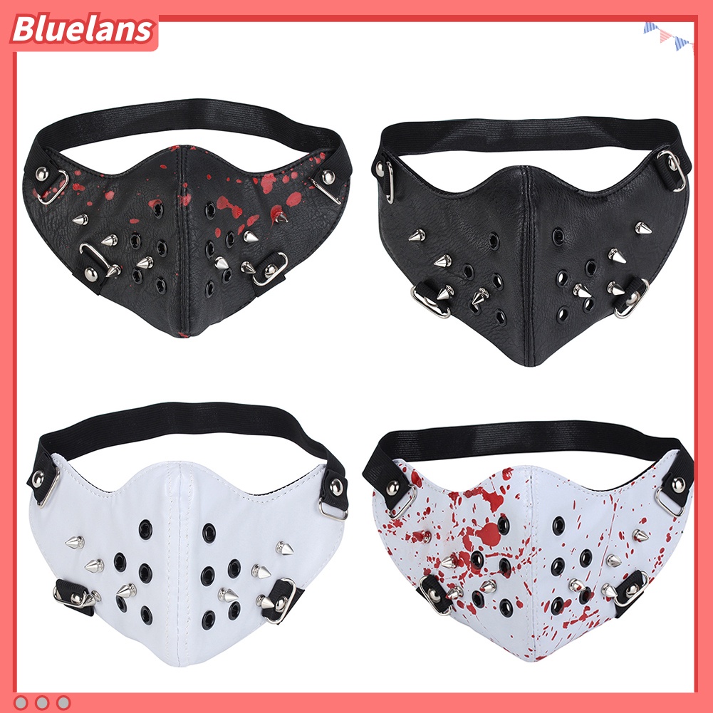Cover Wajah Unisex Bahan Kulit Imitasi Aksen Rivet Spike Tahan Debu Untuk Properti Pesta Halloween