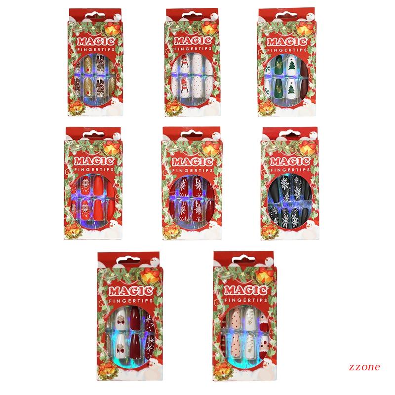 Zzz 24Pcs / Set Kuku Palsu Motif Natal Untuk Nail Art