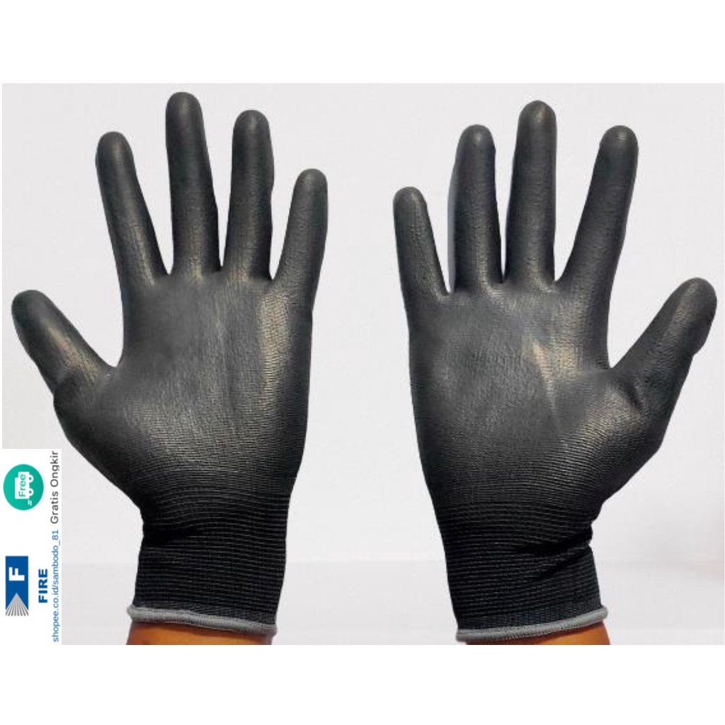Sarung Tangan PU Statis Multitask Karet Palm Fit Ukuran S,M, L, XL Proyek Satpam Anti Slip Hitam Black Hand Gloves Mekanik Montir Berkebun Tukang Telapak Tangan dilapisi karet Bahan Nylon Polyester