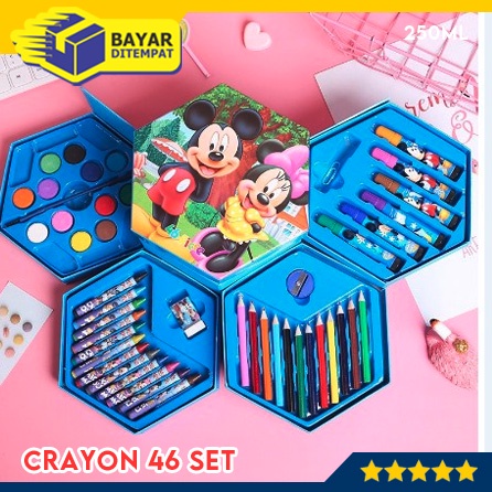 Crayon Set Isi 46 Pensil Warna Spidol Cat Air Alat Lukis Mewarnai