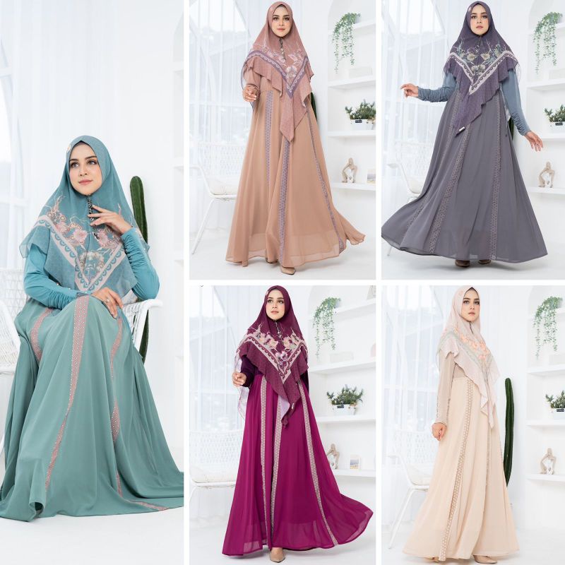 GAMIS SET KERUDUNG PRINTING BASSILIA SERIES BY NISABILA SHALU