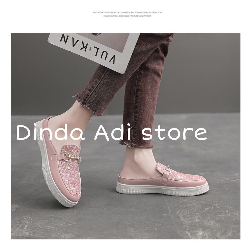 Dinda sepatu wanita slip on Glitter hanabi kekinian 2022 model terbaru warna hitam dan pink ukuran 37-40