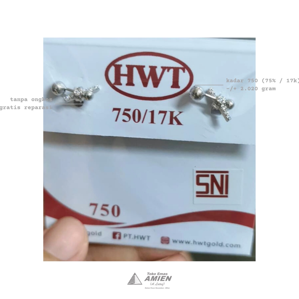 Toko Emas Amien Anting Emas Putih Asli HWT Kadar 750 (75% / 17K) 2.020 Gram - Giwang Elevate Permata