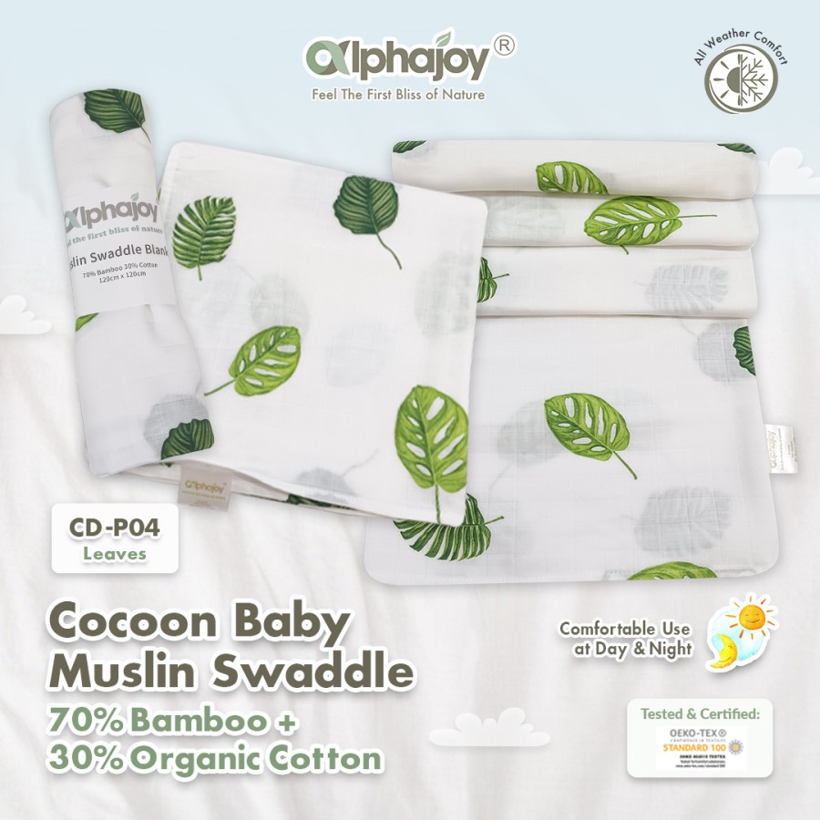 ALPHAJOY COCOON BABY MUSLIN SWADDLE BAMBOO &amp; ORGANIC COTTON