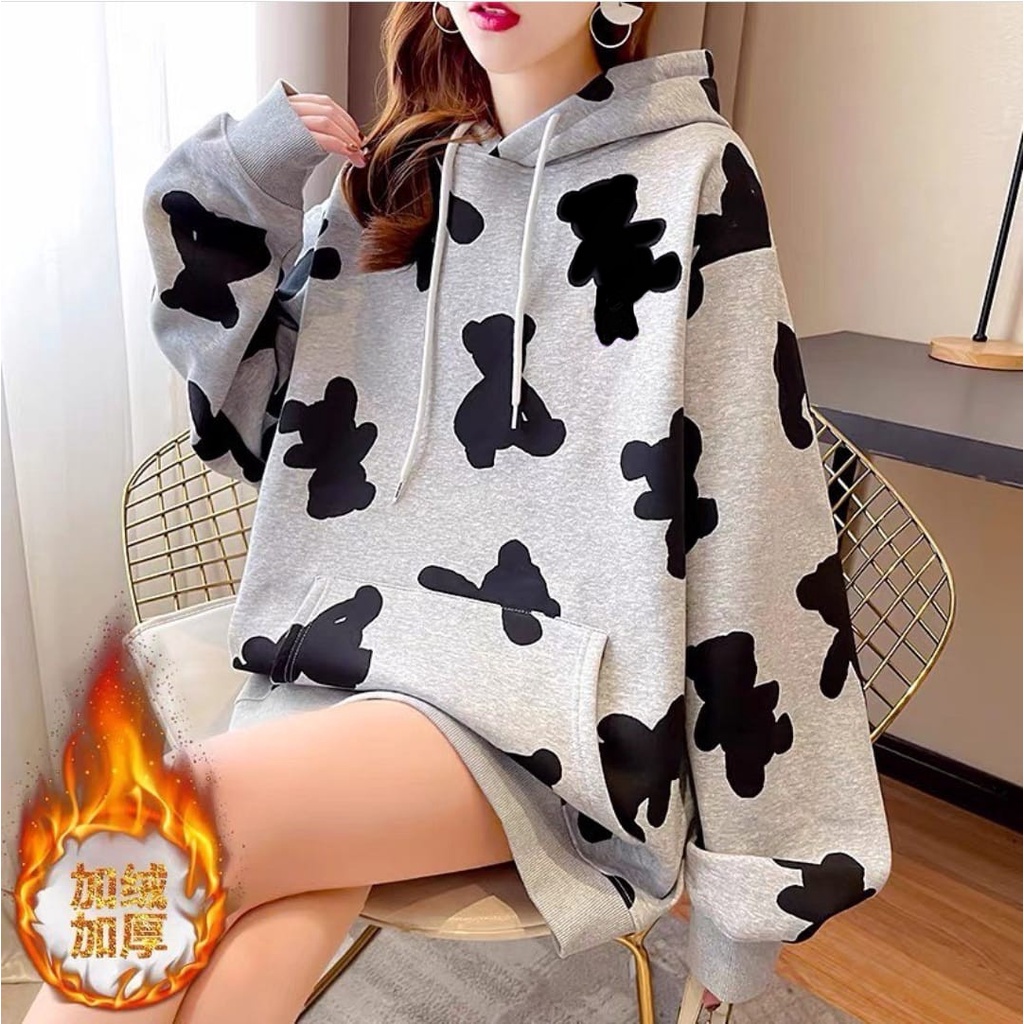 TEDDY BEAR HOODIE PULL PRINT SWEATER OVERSIZE / SWEATER HOODIE WANITA KOREAN STYLE