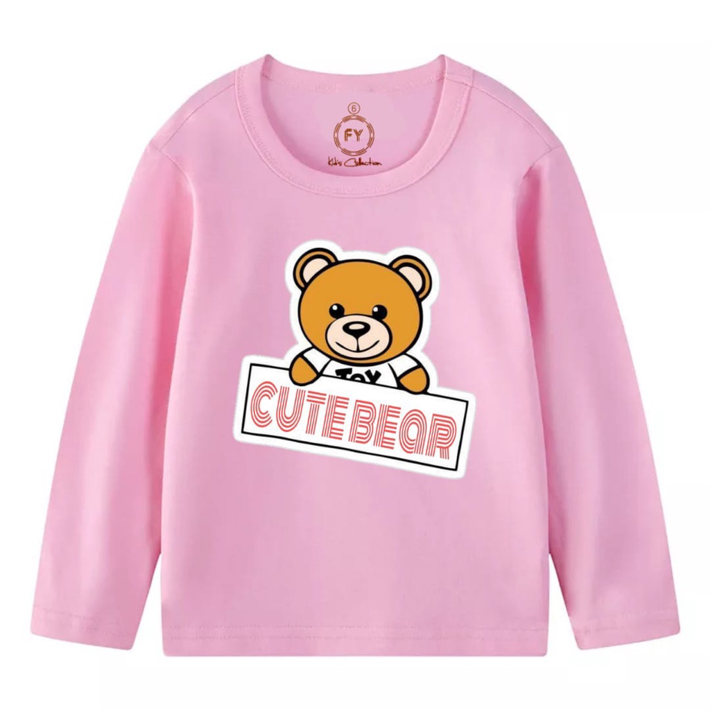 Rdkidzid Atasan Lengan Panjang Baju Kaos Pjg Anak Cowok Motif Cute Bear DTF