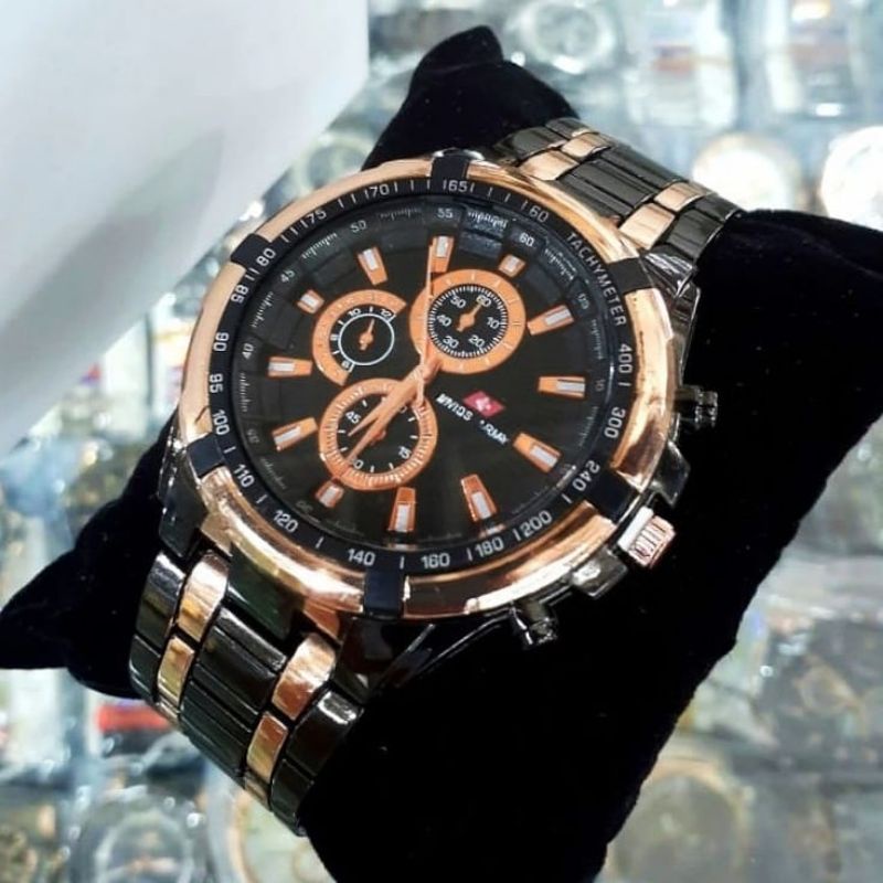 Jam Tangan Pria Swi55 Strap Rantai Hitam Combinasi  Free Batrai Cadangan / Jam Tangan Kasual Quart Analog Pria Sporty Water Resistant  Jam Tangan Cowok Anti Air / Jam Tangan Terbaru / Terlari / Murah / Cod / Bayar Di Tempat / Jam Tangan Cowok Swi55 AM