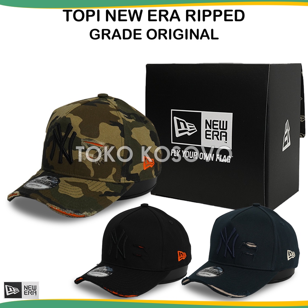 Topi Baseball Hat Damage Ripped Sobek NY New York Yankees , Topi Bisbol MLB NBA Cap Loreng Camo, Biru Hitam Pria Dewasa Ori Distro NYC, YN Murah Premium Import 100% Anak Laki Wanita Unisex Bordir Polos Besball Bassball Basball Basseball Hip Hop Snapback