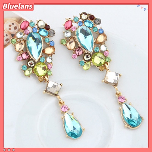 Bluelans Anting Tusuk Gantung Wanita Hias Berlian Imitasi Multi Warna Untuk Hadiah