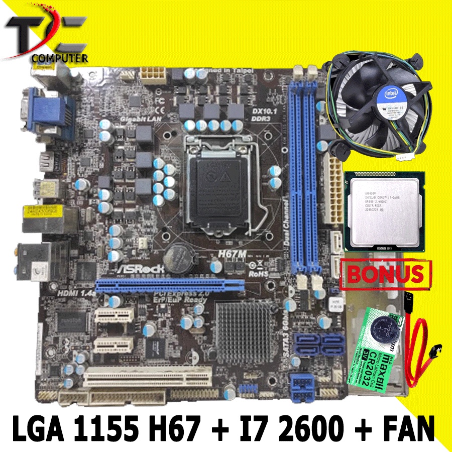 PAKET MOBO H67 LGA 1155 ASROCK + PROCESSOR I7 2600 + FAN