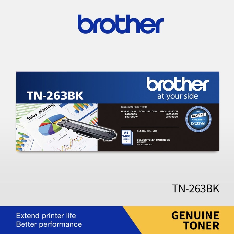Brother TN-263BK Toner Printer Laser Warna Color Black