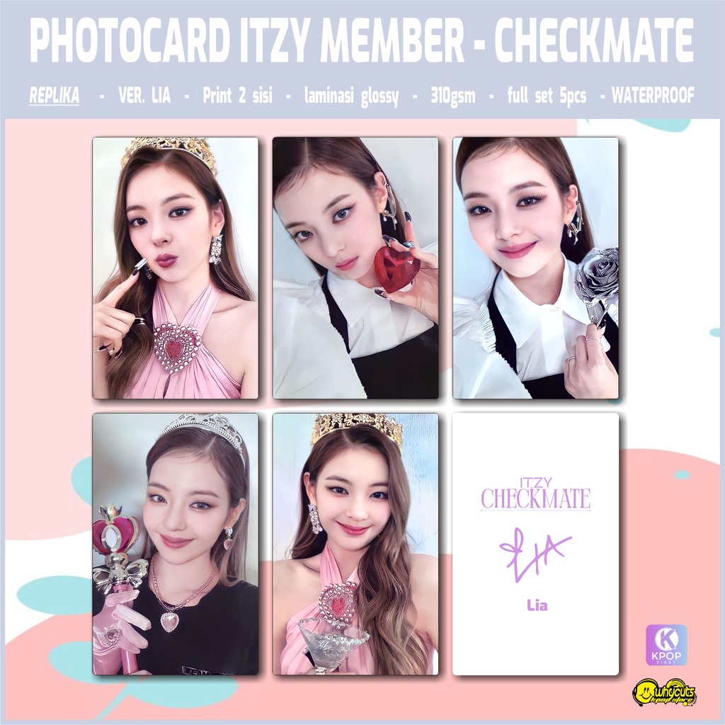 Photocard Set Premium Itzy Checkmate Member Lia Yeji Yuna Ryujin Chaeryoung / Print 2 sisi glossy / anti air isi 5pcs