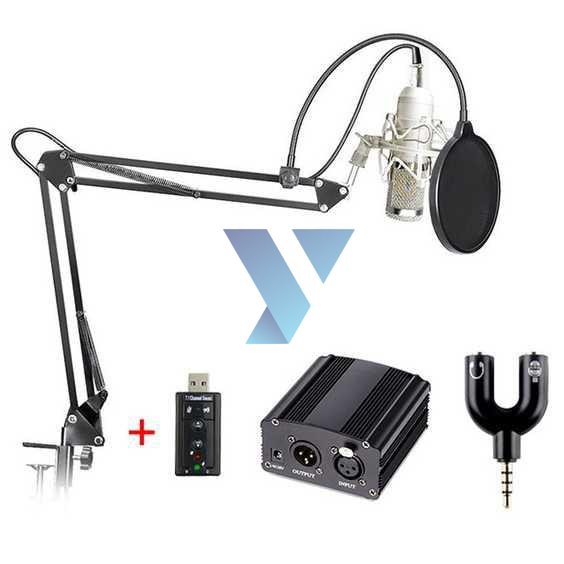 Condenser Microphone BM-800+Scissor Arm Stand+Phantom Power+SC+Filter Paket Microphone Podcast Microphone Karaoke Microphone jernih ( Al-Yusi )