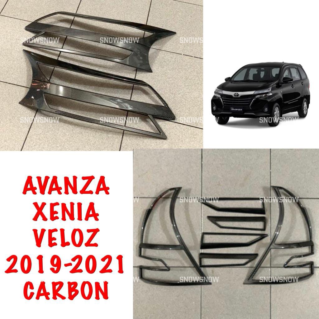 Paket Garnish Lampu Depan Belakang Avanza Xenia Veloz 2019 2021 Full Carbon