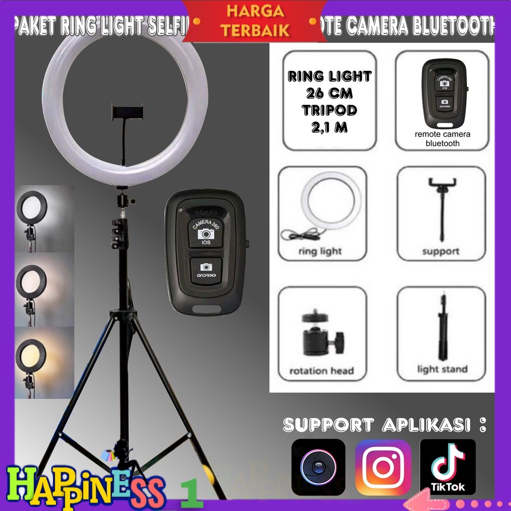 paket selfie paket tiktok MIXIO Ring Light 26cm + Light Stand Tripod 2M Selfie Livestreamer - PAKET 