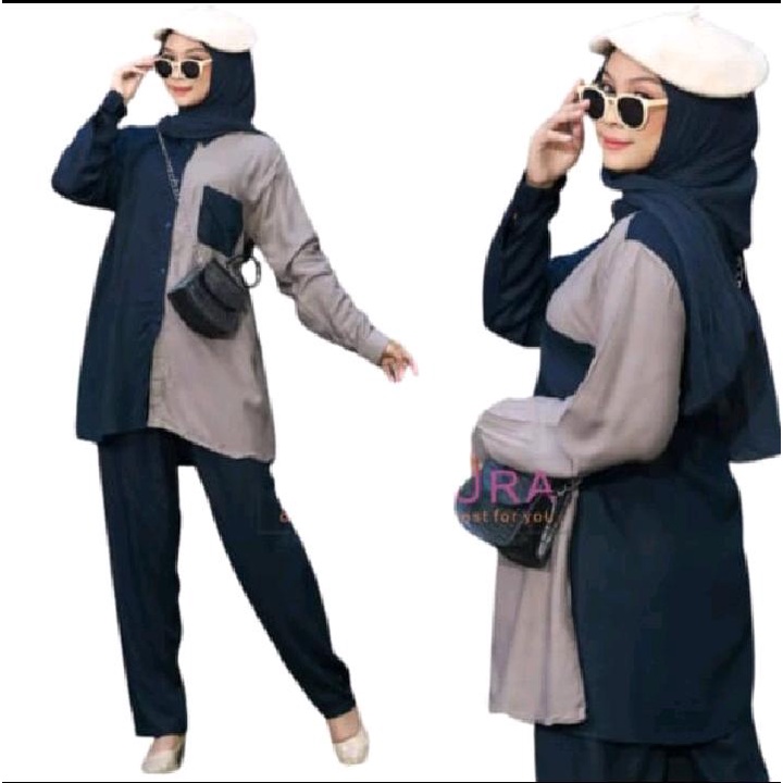 Setelan Basic / Baju Stelan / Basic Daily Set (Baju + Celana) Set Wanita Terbaru // Stelan Kemeja Polos Rayon Kombinasi LATIFA-FASHION006