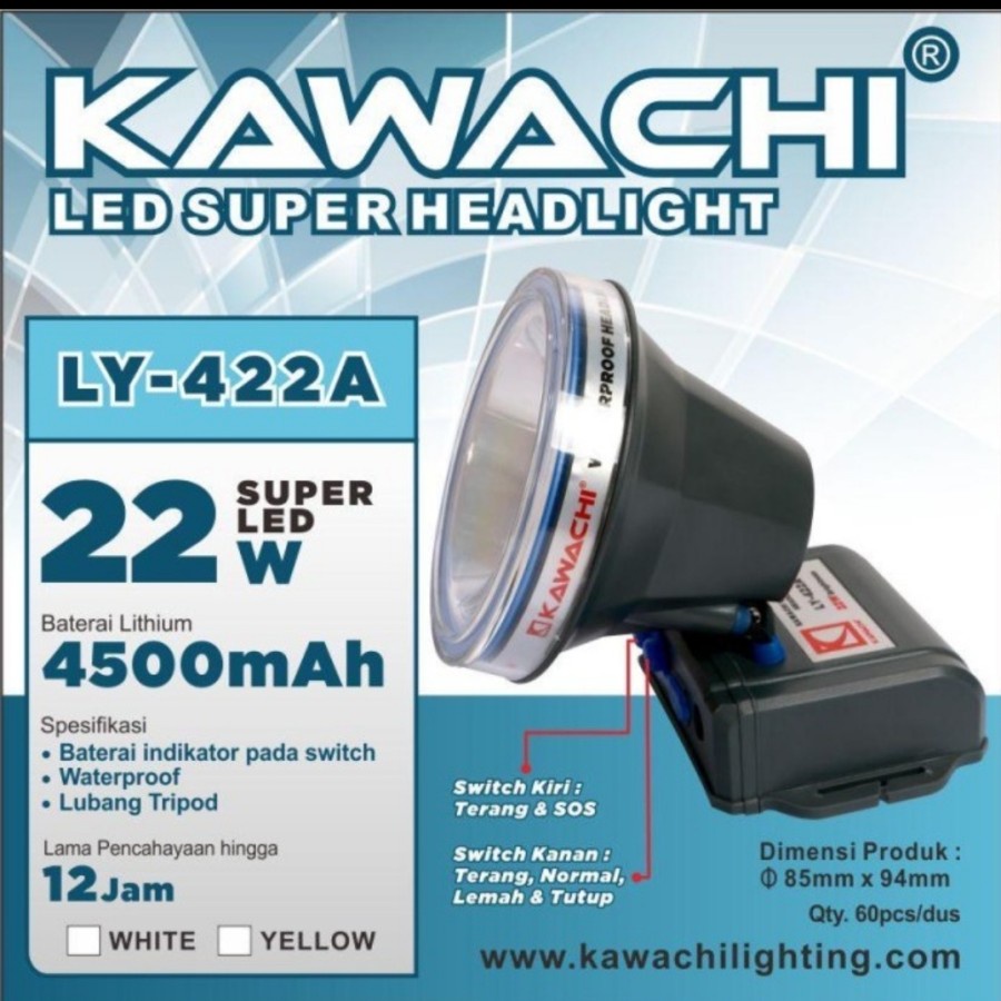 COD SENTER KEPALA WATERPROOF HEADLIGHT KAWACHI 22W LY-422A CAHAYA PUTIH