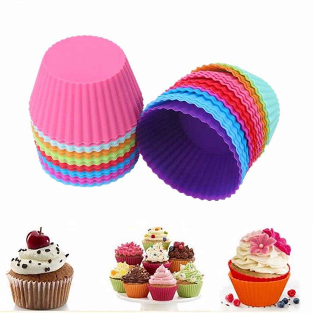 1pcs/12pcs Silicone Cup Cake Muffin Cupcake Cases Cetakan Kue Cup Anti Lengket