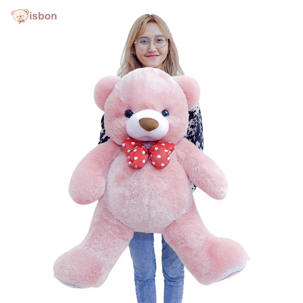 Boneka Beruang Jumbo Happy Bear 60cm With Pita Dusty Pink Bulu Halus by Istana Boneka