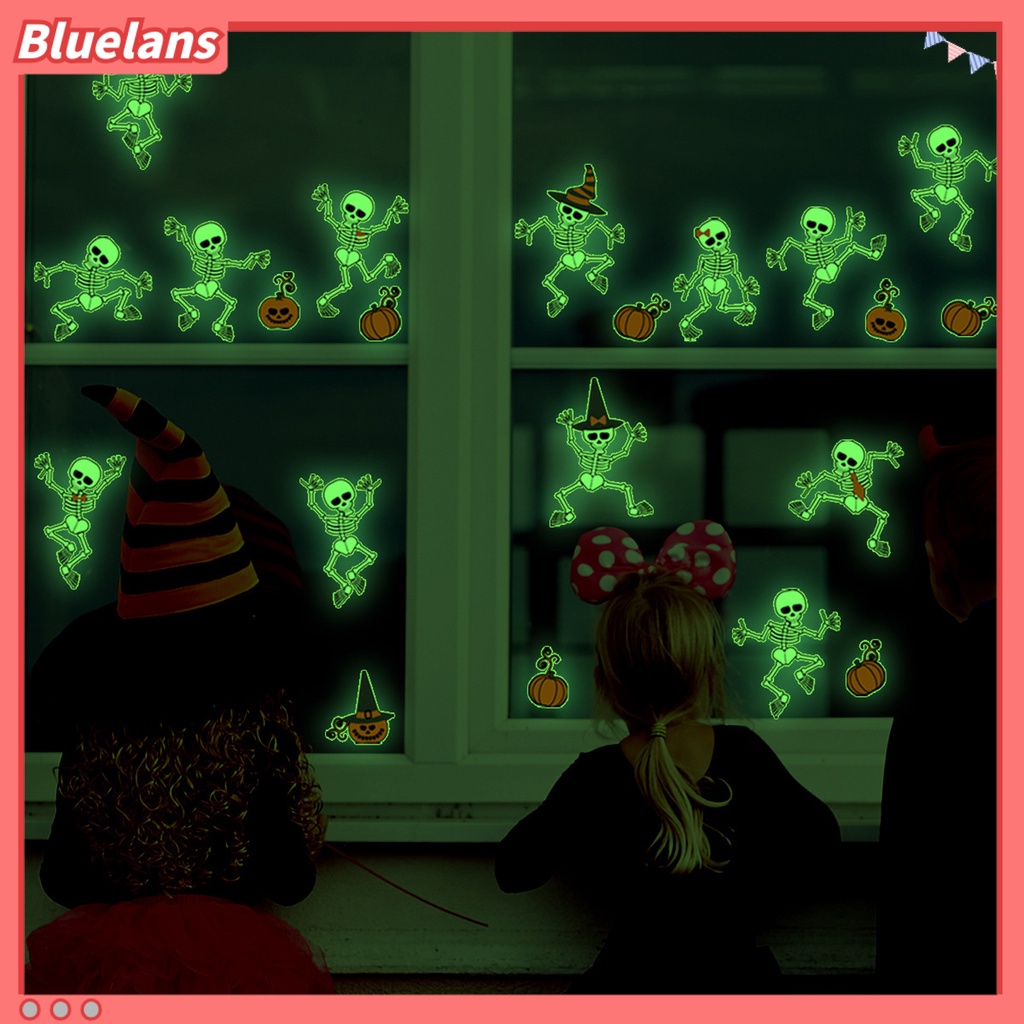 2pcs Stiker Dinding Desain Tengkorak Luminous Dengan Perekat Untuk Dekorasi Pesta Halloween