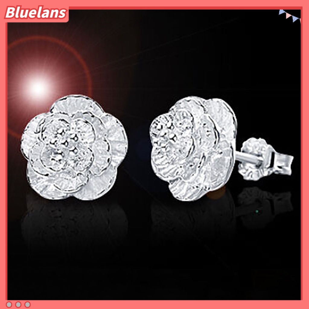 Bluelans 1 Pasang Anting Stud Silver Plated Bentuk Bunga Romantis Untuk Wanita