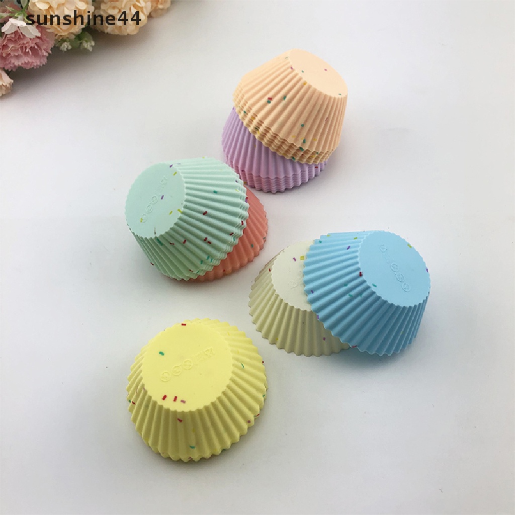 Sunshine 7Pcs Cetakan Kue Muffin Bentuk Bulat Bahan Silikon Warna Campur