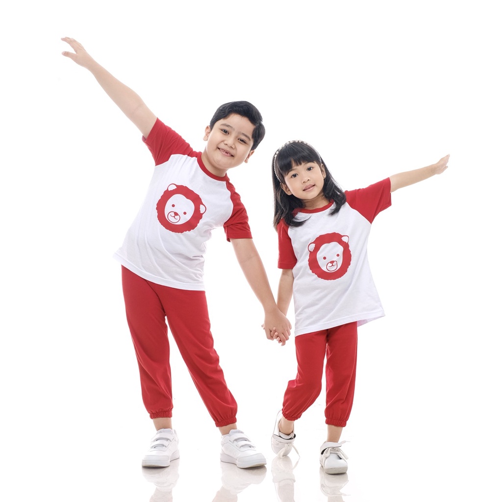 Setelan Kaos Playset Anak Setelan Joger Couple Baju Tidur Piyama Anak Raglan Unisex Celana Panjang Motif Hewan