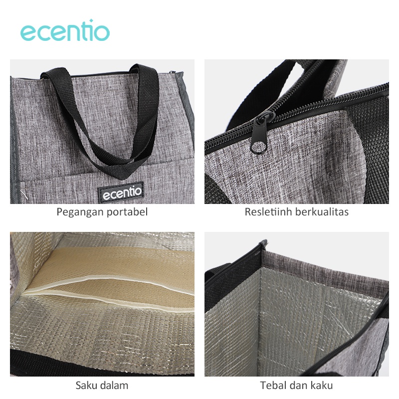 ecentio Lunch Cooler Bag Tas Bekal Tas Tote/Portable Kotak Makan lunch bag/tas/penyimpan suhu panas