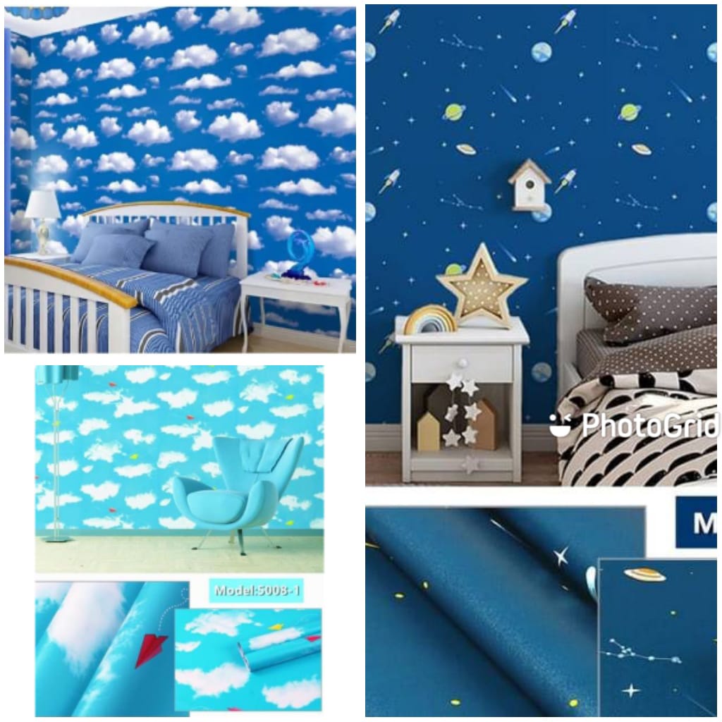 Wallpaper Stiker Pelapis Plafon Atap Rumah Motif Awan Biru Dekorasi Dinding Kamar Ruang Tamu Bahan P