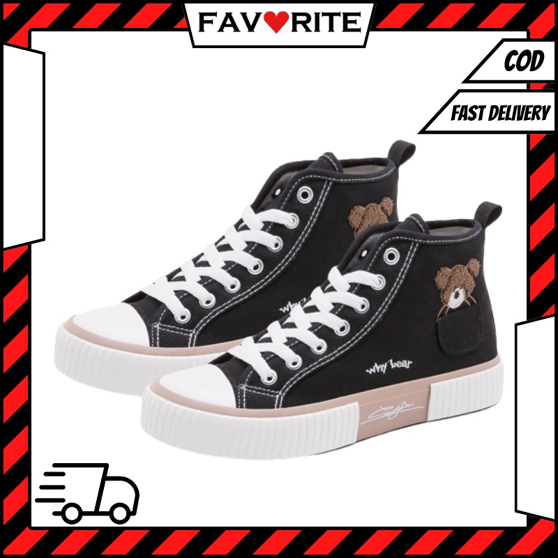 Favorite &quot;FREE BOX&quot; Sepatu Wanita Bear kanvas Tinggi Sneakers Kets Bertali Kasual Fashion Kanvas Import Premium Quality 9044