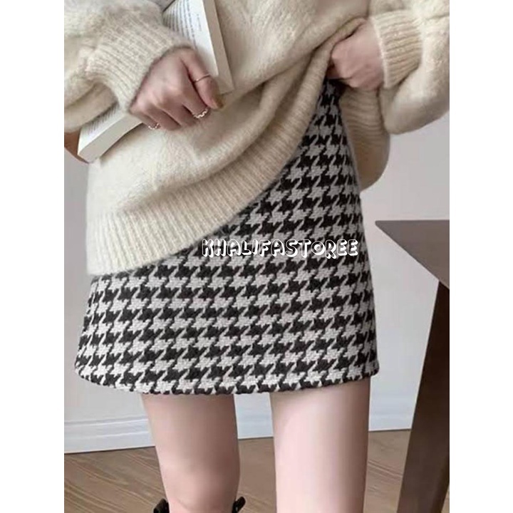 Elvina Skirt/Rok Pendek/Rok Autumn/Rok wanita/Rok houndstooth/Rok Korea Skirt