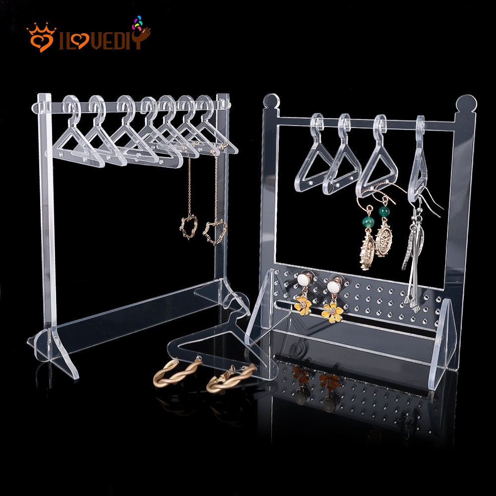 Rak Holder Penyimpanan Perhiasan Anting Cincin Kalung Bentuk Hanger Mini Bahan Akrilik