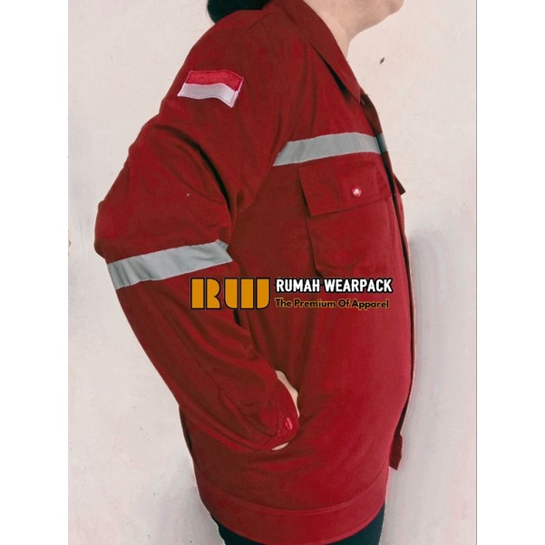 Wearpack Kerja/ Baju Proyek/ Seragam Kerja Atasan Warna Merah Maroon Polos