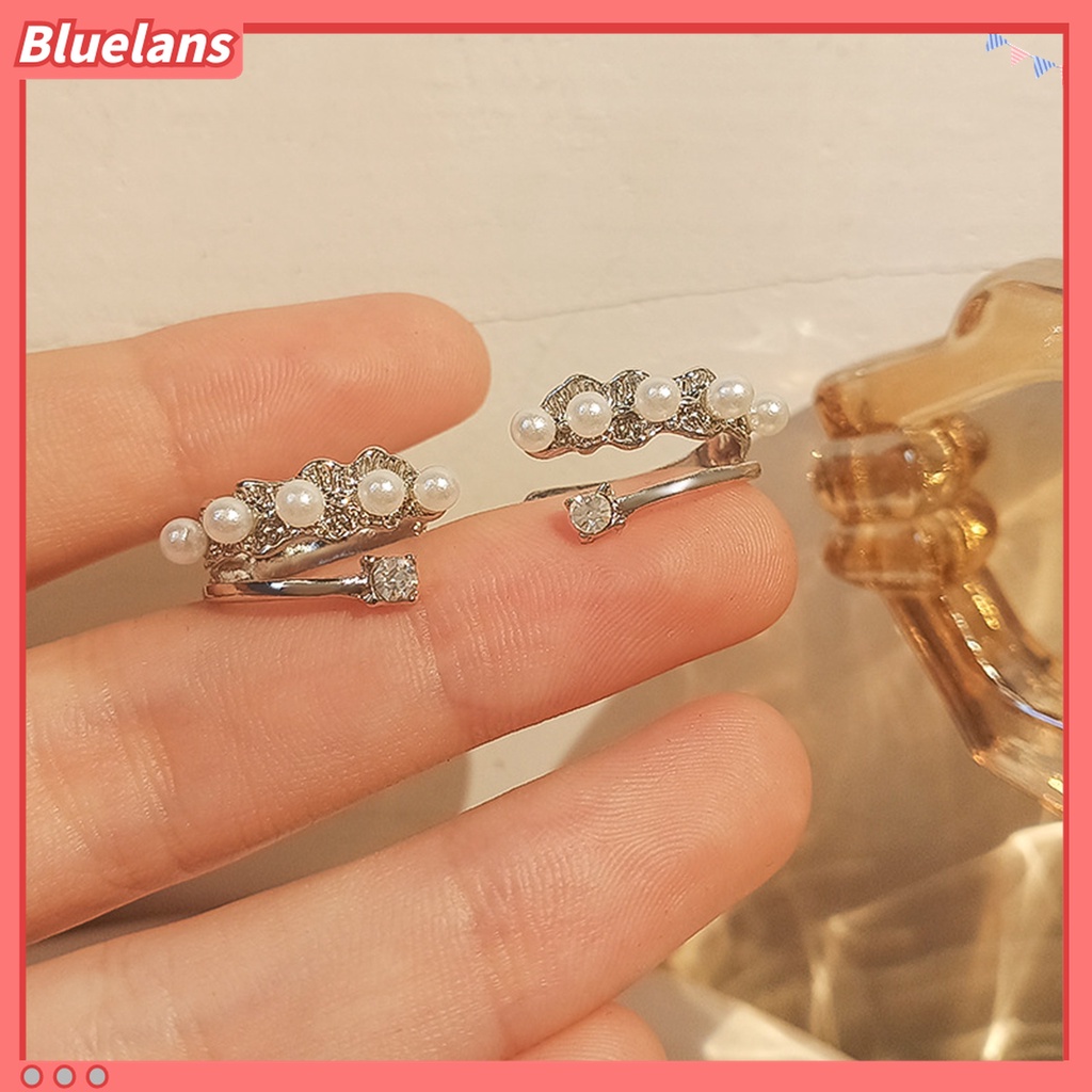 1 Pasang Anting Klip Bentuk Geometris Aksen Mutiara Imitasi Gaya Perancis Untuk Perhiasan