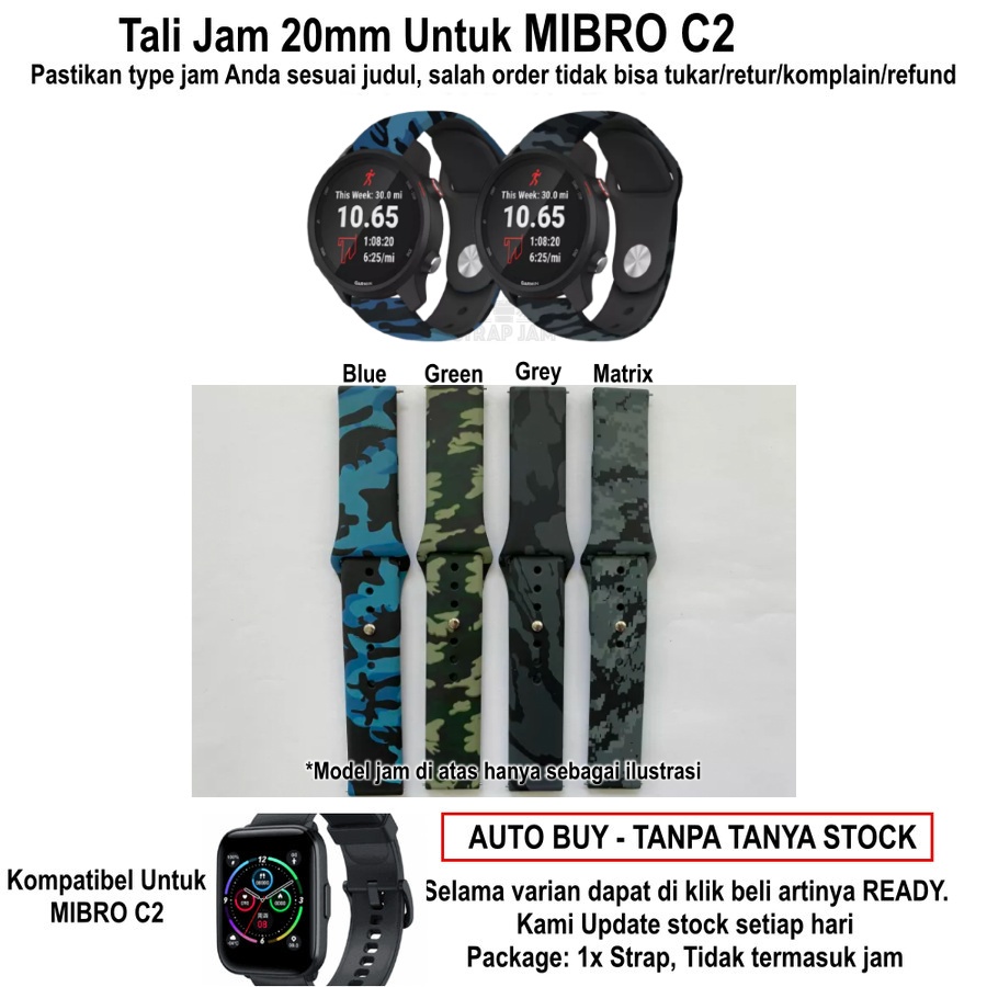 RMY Tali Jam Tangan Mibro C2 - Strap 20mm Rubber Silikon Motif Army Camo