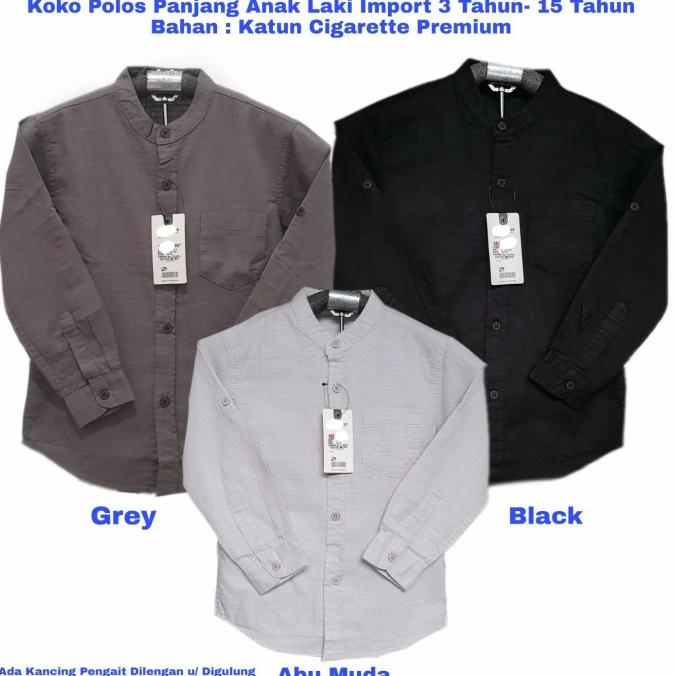 Koko Polos Panjang Anak Laki/Remaja 2-15 Tahun Abu , Hitam, grey