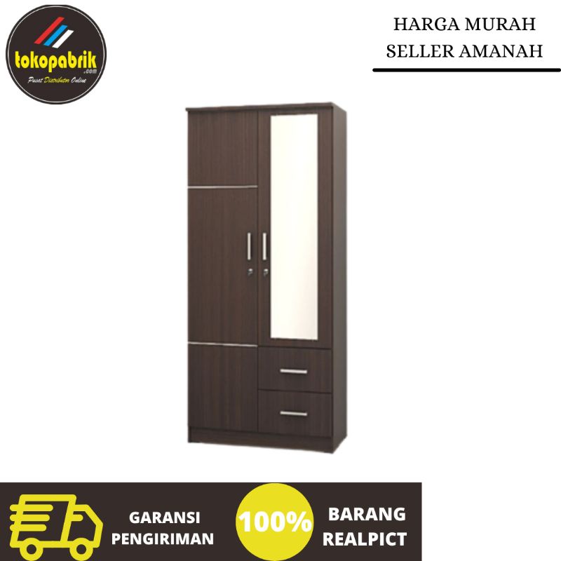 Lemari baju 2 pintu kaca full laci MATKEN'S LP 2KF LC lemari pakaian olimpik murah Subang Sumedang T