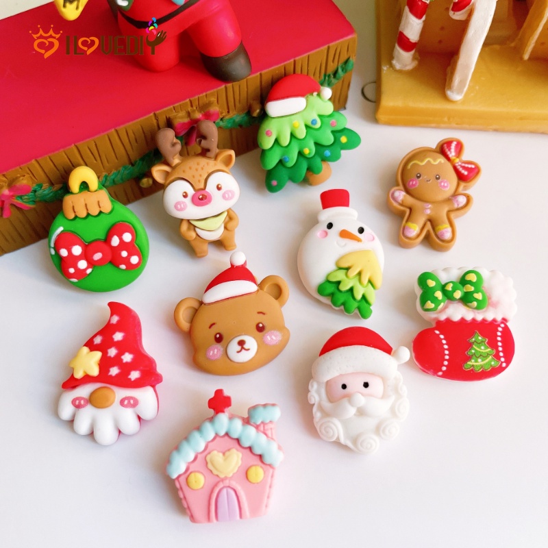 10 Pcs Ornamen Resin Cabochons Handmade DIY Model Kartun Pohon Natal Rusa Untuk Dekorasi Scrapbooking