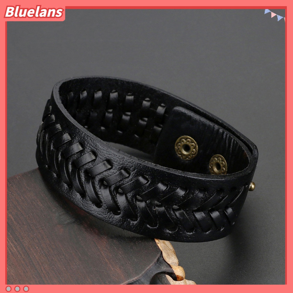 Bluelans Gelang Bangle Cuff Bahan Kulit Imitasi Gaya Vintage Untuk Pria