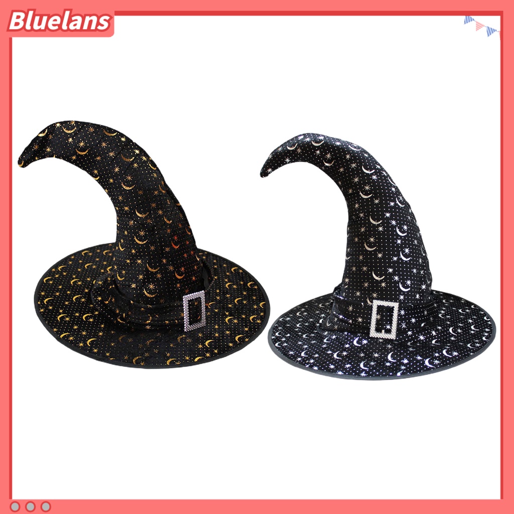 Topi Penyihir Motif Print Bintang Dan Bulan Untuk Cosplay