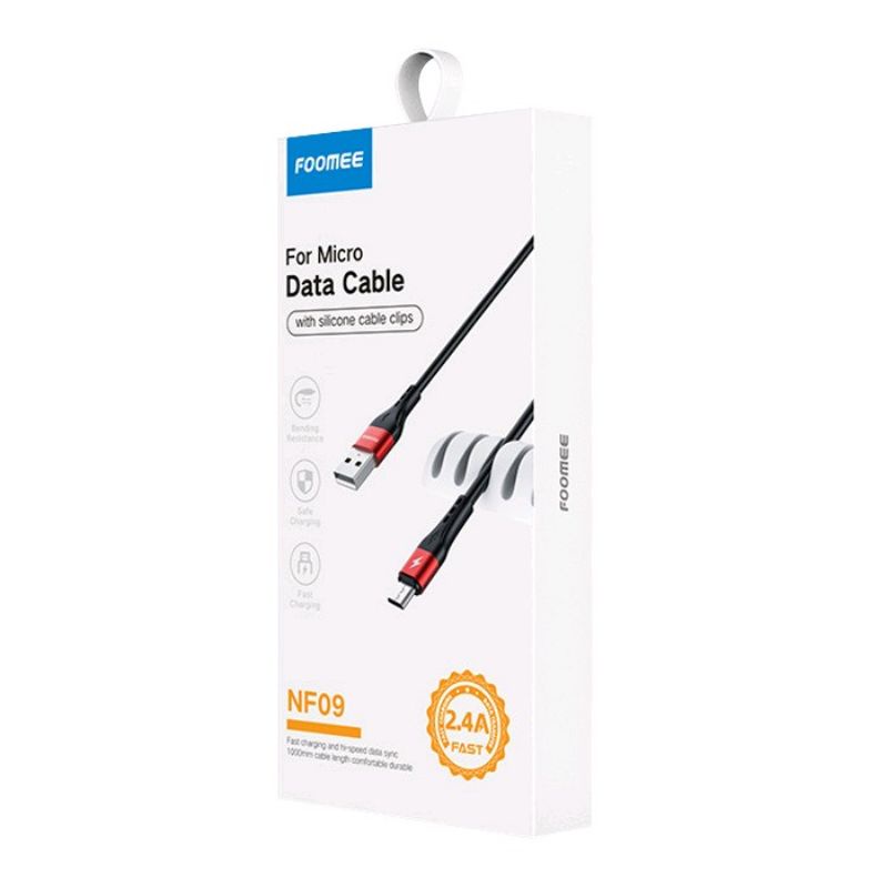 FOOMEE NF09 Kabel Charger Micro USB Fast Charging 2.4A With Cable Clips Panjang 1M