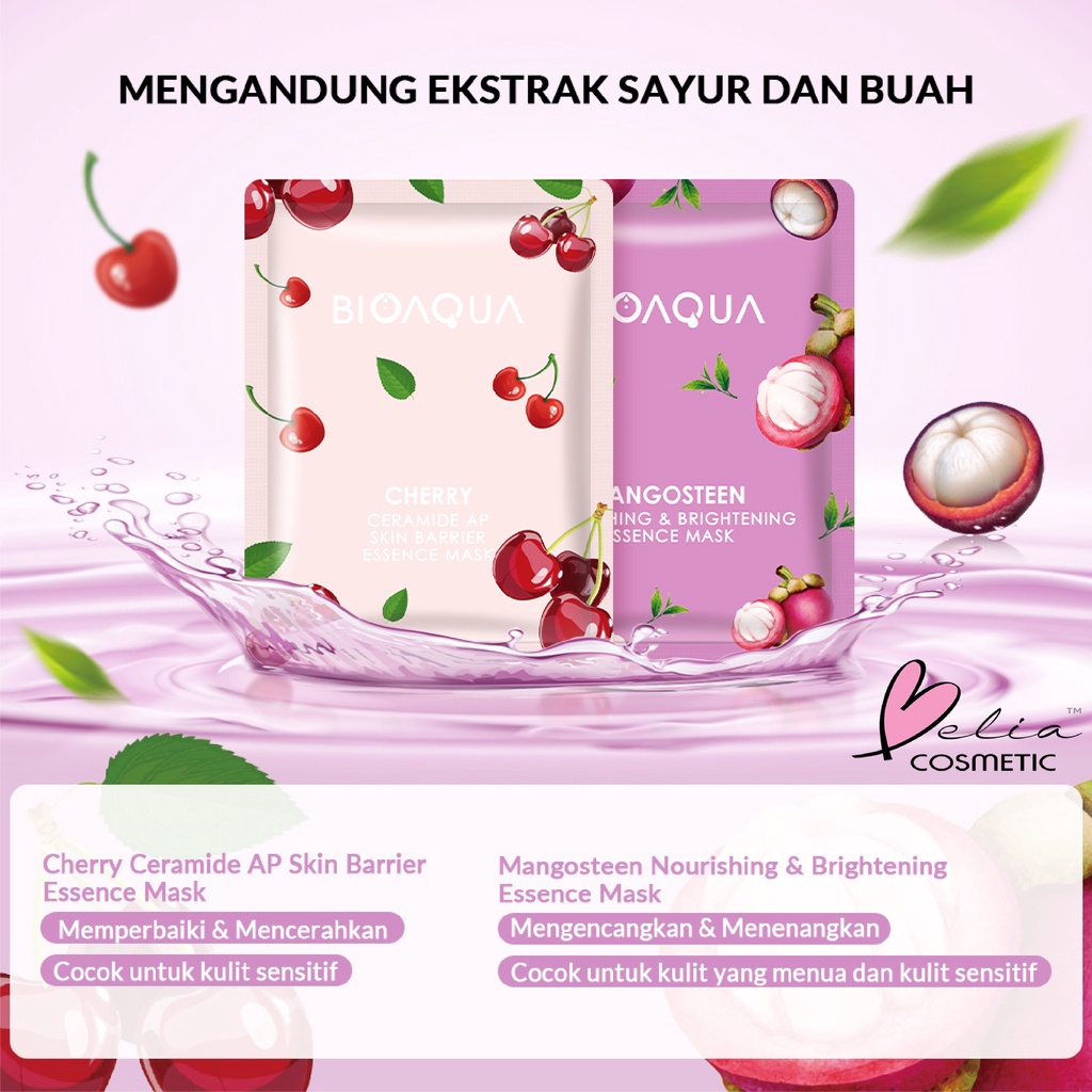 ❤ BELIA ❤ BIOAQUA Masker Sheet Mask Vegetables and Fruits Series Natural Plant Essence Face Mask Masker Naturgo Jerawat/Hydrating/Brightening | BPOM