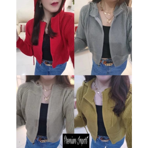 ⚡️CLEARANCE SALE ❤️  IMPORT ❤️ READY ! LUTFIA HOODIE CROP KNIT OUTER JACKET