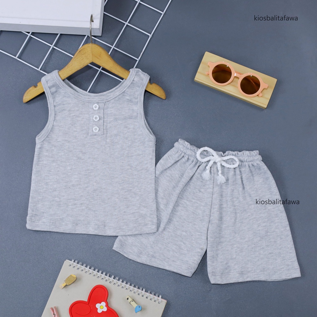 Set Tara Uk Bayi- 3 Tahun / Universal Bayi Laki &amp; Perempuan Setelan Singlet Kaos Lekbong Celana Pendek Anak Laki Perempuan Import Baju Anak Baby Polos Kiosbalitafawa