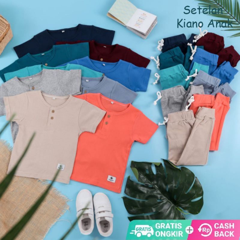 Set kiano kancing celana panjang premium/ setelan anak laki laki & perempuan 1-5tahun grosir