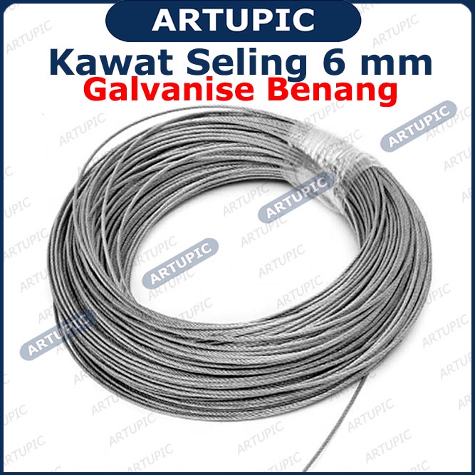 Kawat Seling 6 mm Galvanise Benang | Kawat Selling Sling Baja Galvanise Wire Rope 6mm