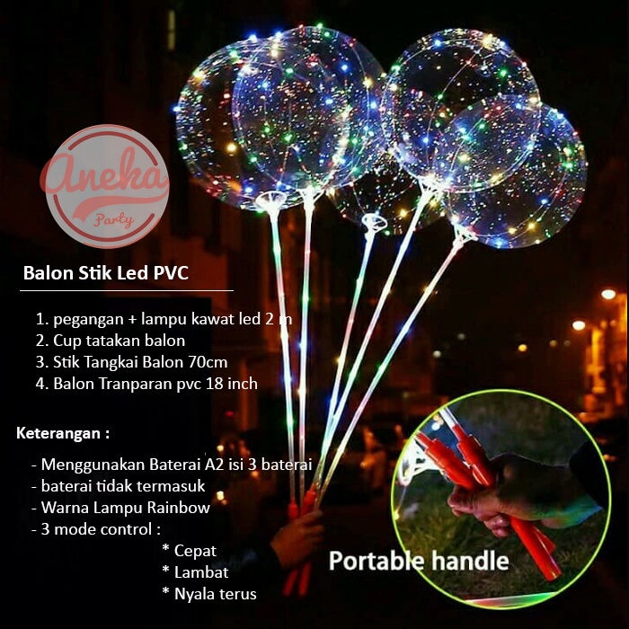 Balon LED Stik Foil PVC Baterai / Balon Pvc Tranparan / Balon Lampu led pvc tranparan